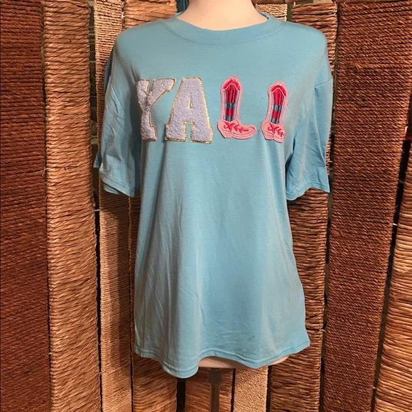 Light Blue Women's Tee with Embroidered Design - Picture 1 of 8